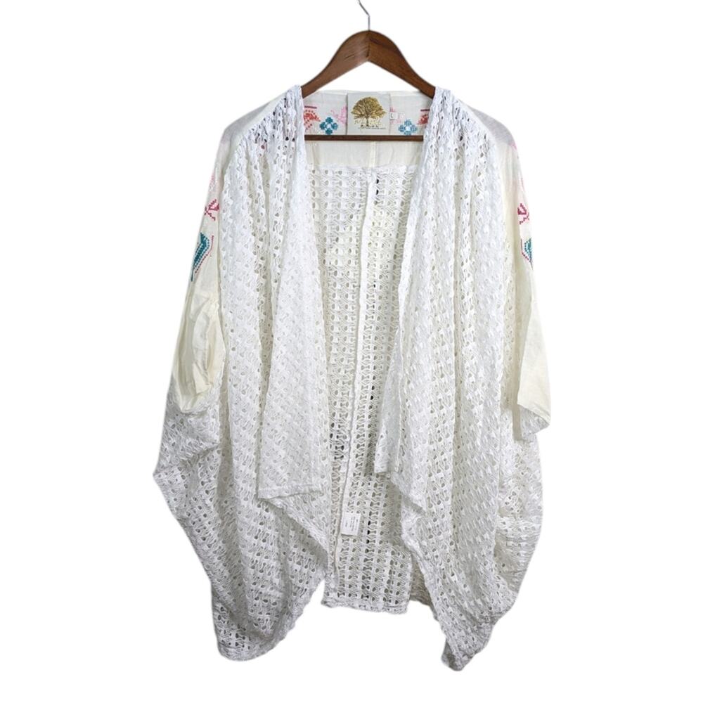 NEW Missy Robertson Lace Crochet Kimono Cardigan Large White Boho Romantic